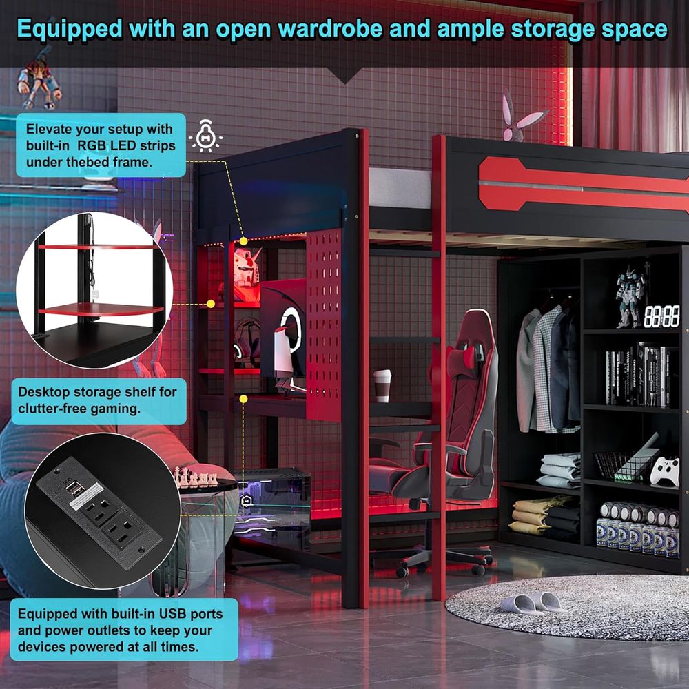 Wood ull Size Gaming Lot Bed w - Esports Gaming Station Desk avaliação e preço