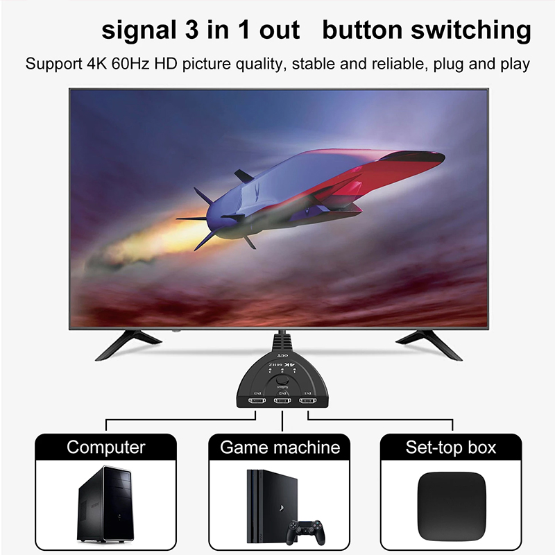 4K 60Hz 3D Mini 3 Port HD Swit - Esports Gaming Hub avaliação e preço